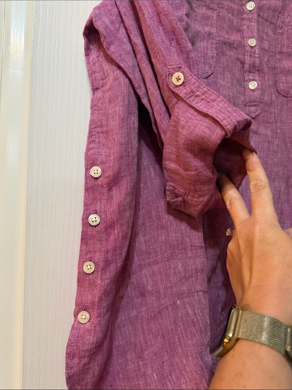 Talbots Rose Lavender Linen Henley Tunic - Picture 4 of 6